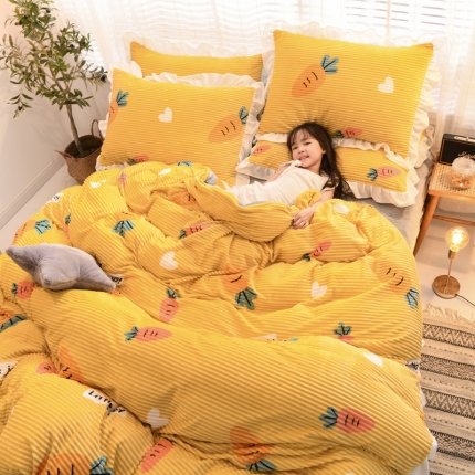 91家纺网 家纺一手货源 找家纺 2019年新款雪花绒雕花绒法莱绒水晶绒牛奶宝宝绒魔法绒四件套