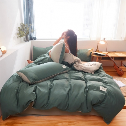 91家纺网 家纺一手货源 找家纺 （总）水墨江南 经典纯色双拼磨毛四件套床笠款