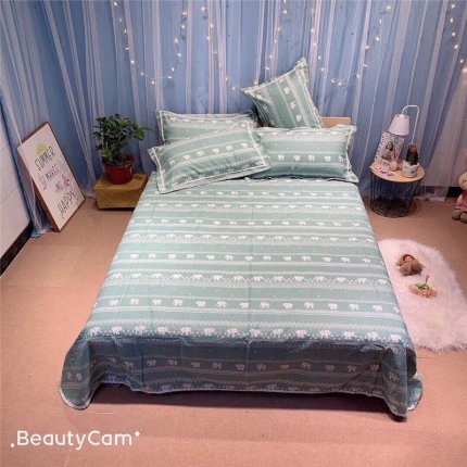 91家纺网 家纺一手货源 找家纺 仟网汇 2020年新款老粗布三件套软凉席 时尚小象绿