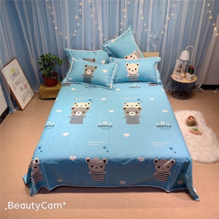 91家纺网 家纺一手货源 找家纺 仟网汇 2020年新款老粗布三件套软凉席 小熊蓝