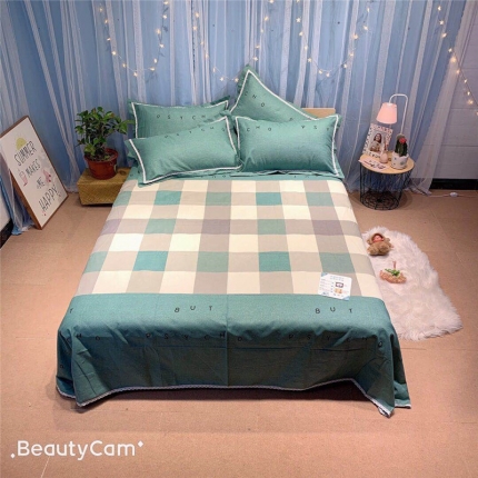 91家纺网 家纺一手货源 找家纺 仟网汇 2020年新款老粗布三件套软凉席 字母绿大格