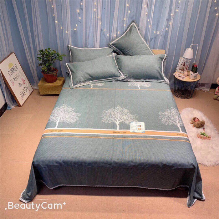 91家纺网 家纺一手货源 找家纺 仟网汇 2020年新款老粗布三件套软凉席 发财树绿