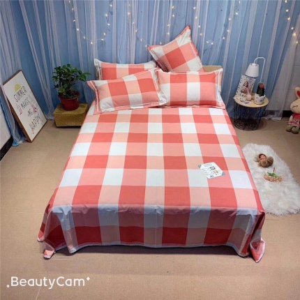 仟网汇 2020年新款老粗布三件套软凉席 红白大格