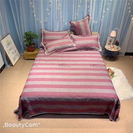 仟网汇 2020年新款老粗布三件套软凉席 红宽条