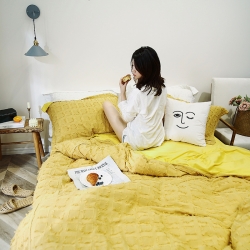 91家纺网 家纺一手货源 找家纺 茉琳卡 2019新款韩国透气棉四件套 黄色,黄色