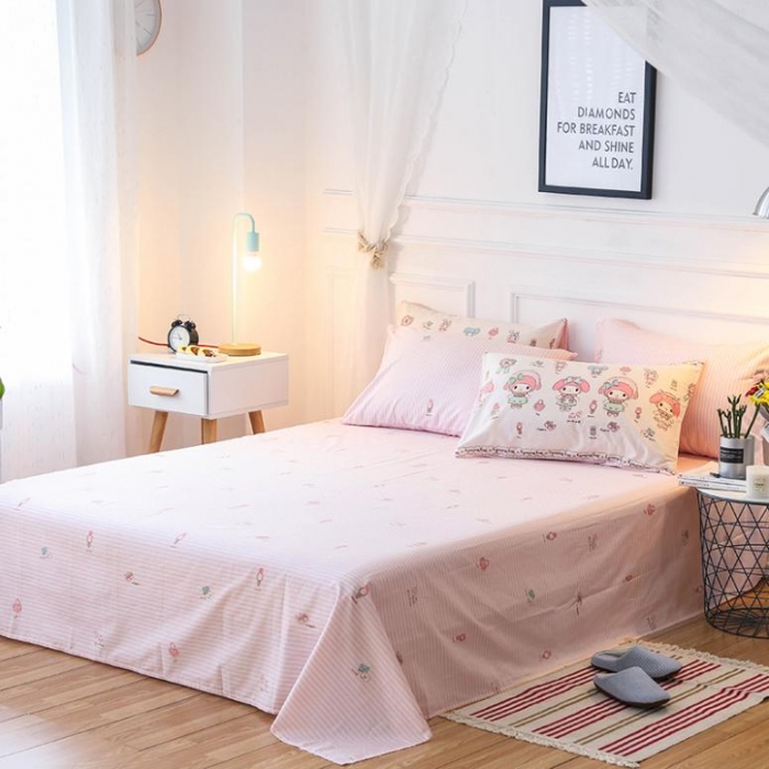 91家纺网 家纺一手货源 找家纺 （总） 全棉粉色粉嫩条纹美乐蒂四件套床单被套纯棉三4件套