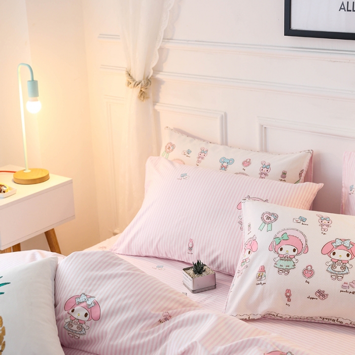 91家纺网 家纺一手货源 找家纺 （总） 全棉粉色粉嫩条纹美乐蒂四件套床单被套纯棉三4件套