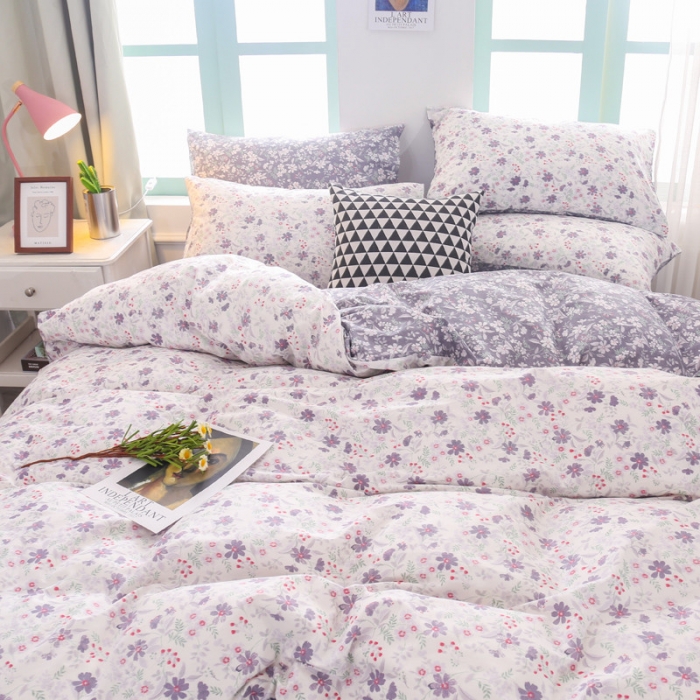 91家纺网 家纺一手货源 找家纺 感遇家纺 2019小清新全棉印花四件套纯棉三件套 兰陵花语