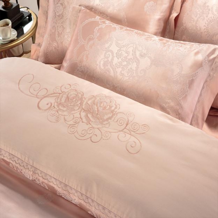 91家纺网 家纺一手货源 找家纺 柔觉家纺 天丝刺绣大提花四件套 宝琪-藕荷玉