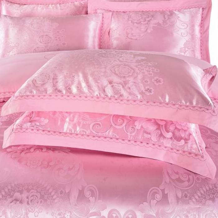 91家纺网 家纺一手货源 找家纺 柔觉家纺 天丝刺绣大提花四件套 罗娜恋歌-粉