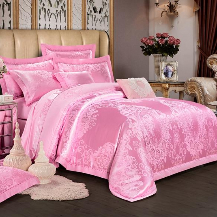 91家纺网 家纺一手货源 找家纺 柔觉家纺 天丝刺绣大提花四件套 罗娜恋歌-粉