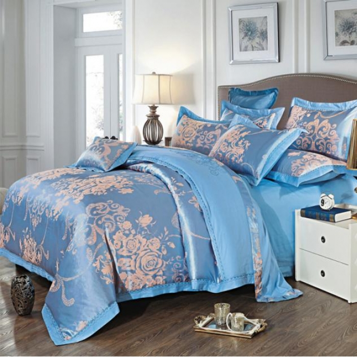 91家纺网 家纺一手货源 找家纺 柔觉家纺 天丝刺绣大提花四件套 奥威丽雅-蓝