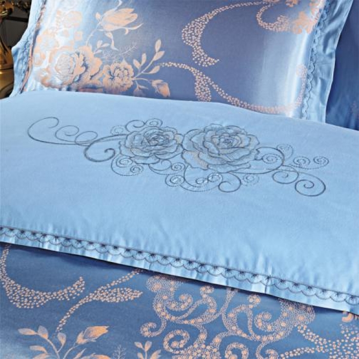 91家纺网 家纺一手货源 找家纺 柔觉家纺 天丝刺绣大提花四件套 奥威丽雅-蓝