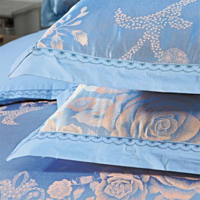 91家纺网 家纺一手货源 找家纺 柔觉家纺 天丝刺绣大提花四件套 奥威丽雅-蓝