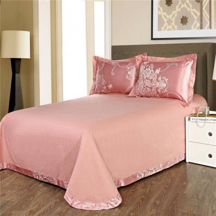 91家纺网 家纺一手货源 找家纺 柔觉家纺 天丝刺绣大提花四件套 奥薇丽雅（豆沙）