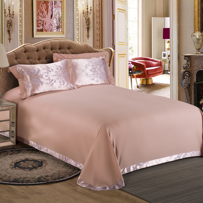 91家纺网 家纺一手货源 找家纺 柔觉家纺 天丝刺绣大提花四件套 莫奈情怀-蓝金