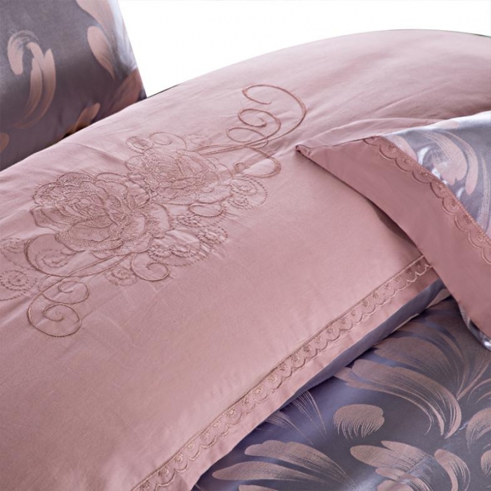 91家纺网 家纺一手货源 找家纺 柔觉家纺 天丝刺绣大提花四件套 叶语浪漫-浅紫