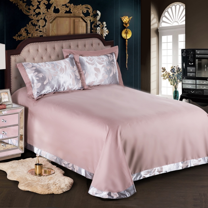 91家纺网 家纺一手货源 找家纺 柔觉家纺 天丝刺绣大提花四件套 叶语浪漫-浅紫