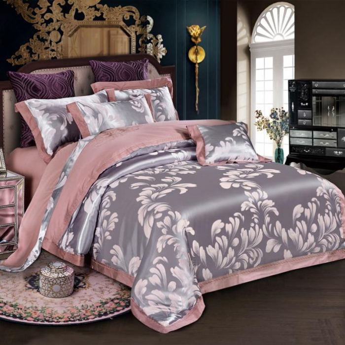 91家纺网 家纺一手货源 找家纺 柔觉家纺 天丝刺绣大提花四件套 叶语浪漫-浅紫