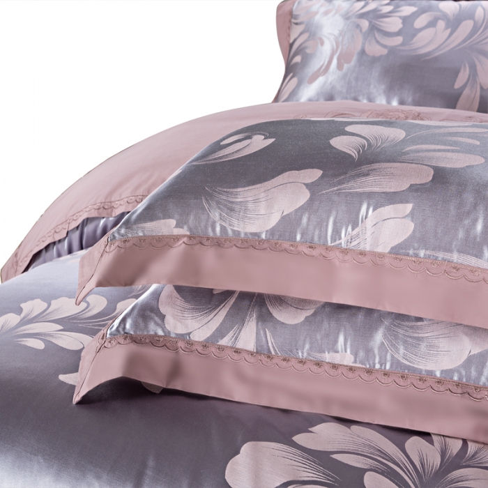 91家纺网 家纺一手货源 找家纺 柔觉家纺 天丝刺绣大提花四件套 叶语浪漫-浅紫