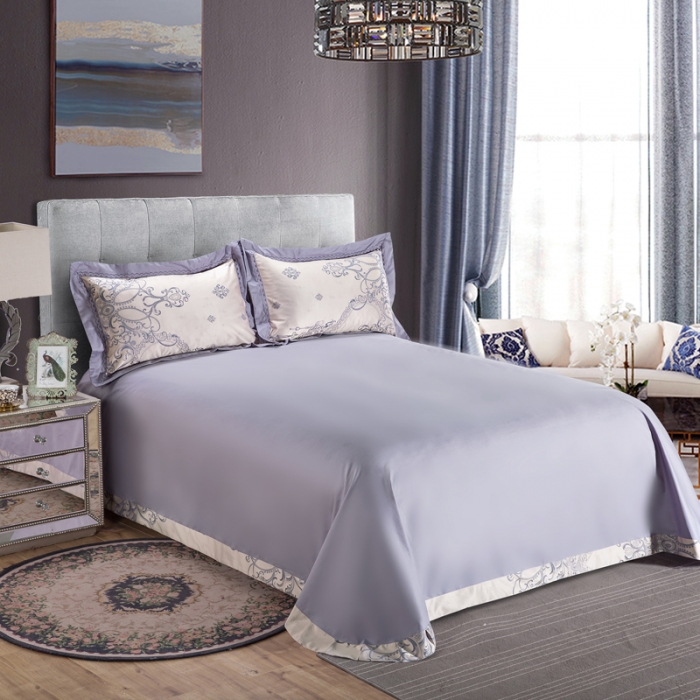 91家纺网 家纺一手货源 找家纺 柔觉家纺 天丝刺绣大提花四件套 约瑟情调-灰金