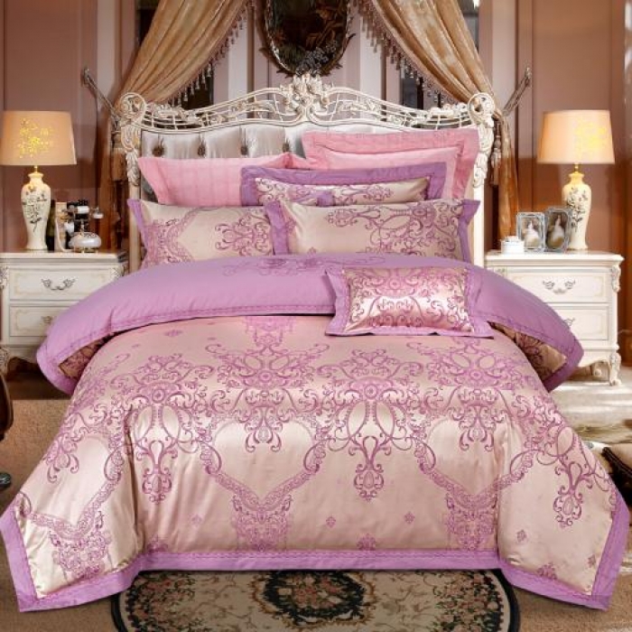 91家纺网 家纺一手货源 找家纺 柔觉家纺 天丝刺绣大提花四件套 约瑟情调-魅紫