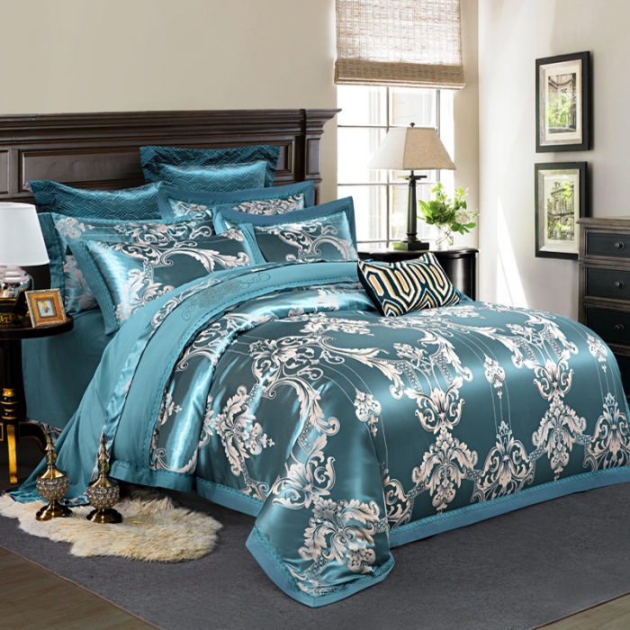 91家纺网 家纺一手货源 找家纺 柔觉家纺 天丝刺绣贡缎提花全棉四件套