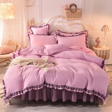 91家纺网 家纺一手货源 找家纺 芭比蔓 2024高克重磨毛床裙四件套星愿 星愿-水粉