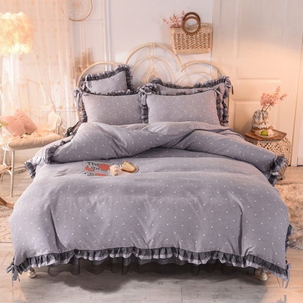 91家纺网 家纺一手货源 找家纺 芭比蔓 2024高克重磨毛床裙四件套星愿 星愿-象牙灰