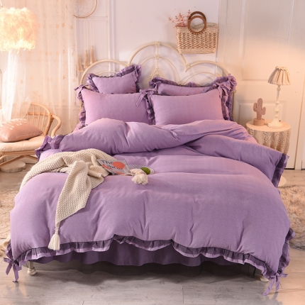 芭比蔓 2019高克重磨毛床裙四件套西西里 西西里-优雅紫