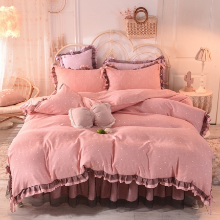 91家纺网 家纺一手货源 找家纺 芭比蔓 2024高克重磨毛床裙四件套星愿 星愿-珠光玉