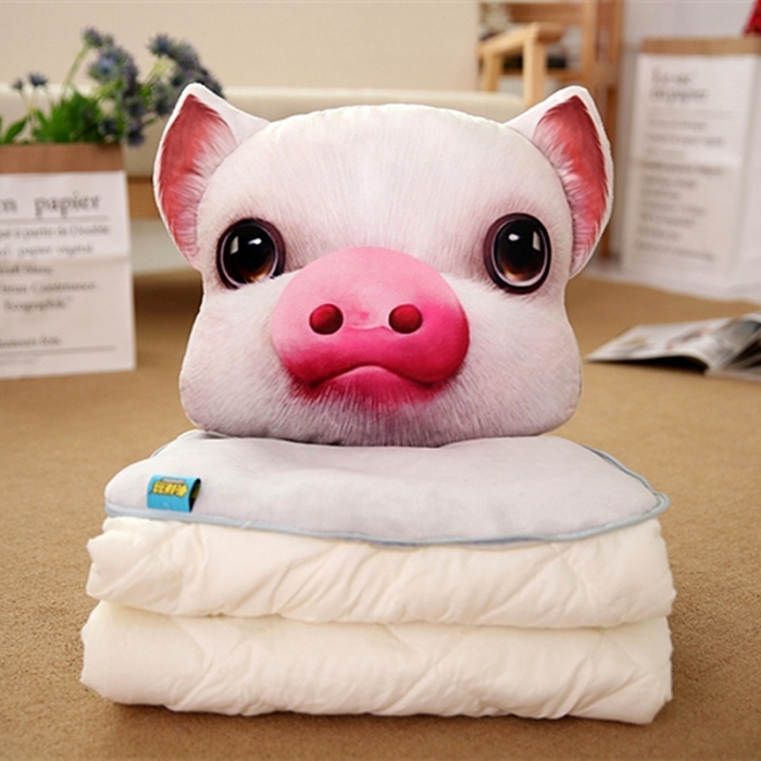 91家纺网 家纺一手货源 找家纺 仟亿莱 3D仿真动物抱枕被 萌小白猪