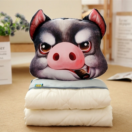 91家纺网 家纺一手货源 找家纺 仟亿莱 3D仿真动物抱枕被 抽烟猪