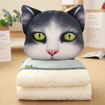 91家纺网 家纺一手货源 找家纺 仟亿莱 3D仿真动物抱枕被 黄眼猫
