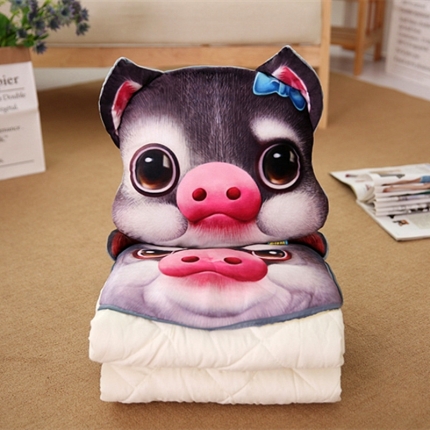 91家纺网 家纺一手货源 找家纺 仟亿莱 3D仿真动物抱枕被 蝴蝶结猪