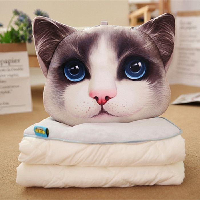 91家纺网 家纺一手货源 找家纺 仟亿莱 3D仿真动物抱枕被 蓝眼猫