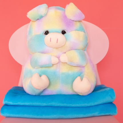 91家纺网 家纺一手货源 找家纺 仟亿莱 2018新品彩虹猪抱枕三合一 猪猪-彩色