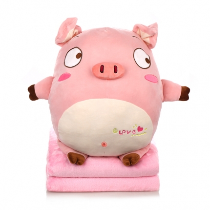 91家纺网 家纺一手货源 找家纺 （总）仟亿莱 2019新款呆萌猪三合一抱枕毯