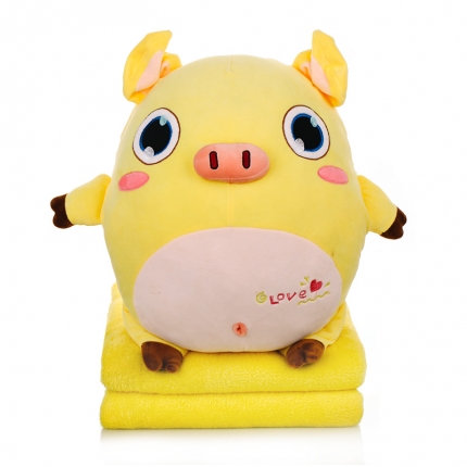 91家纺网 家纺一手货源 找家纺 （总）仟亿莱 2019新款呆萌猪三合一抱枕毯