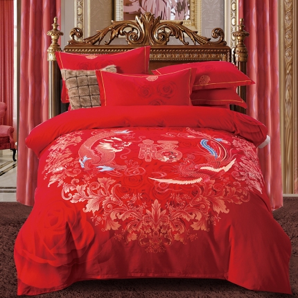 91家纺网 家纺一手货源 找家纺 梧桐树 2018新品婚庆全棉磨毛系列 龙凤嫁喜