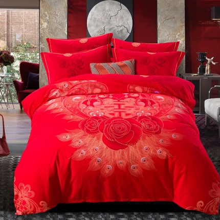 91家纺网 家纺一手货源 找家纺 梧桐树 2018新品婚庆全棉磨毛系列 十全十美