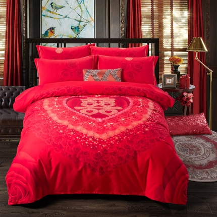 91家纺网 家纺一手货源 找家纺 梧桐树 2018新品婚庆全棉磨毛系列 甜蜜期待