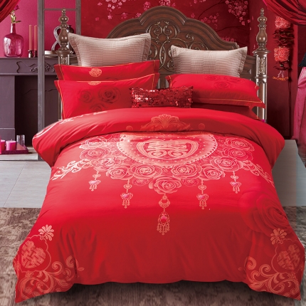 91家纺网 家纺一手货源 找家纺 梧桐树 2018新品婚庆全棉磨毛系列 喜结连理