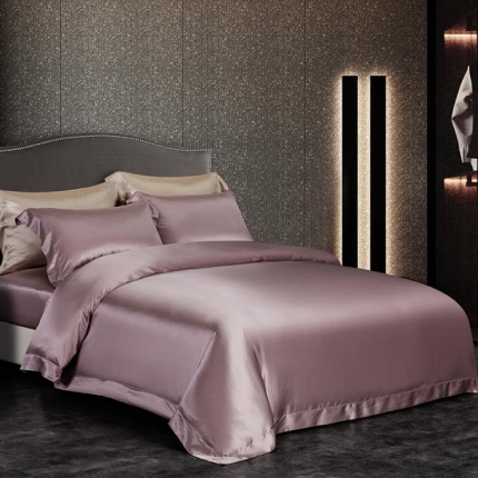 91家纺网 家纺一手货源 找家纺 纯色全真丝四件套桑蚕丝双面贡缎床上用品重磅丝绸被罩