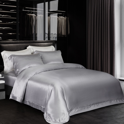 91家纺网 家纺一手货源 找家纺 纯色全真丝四件套桑蚕丝双面贡缎床上用品重磅丝绸被罩