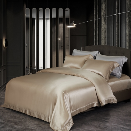 91家纺网 家纺一手货源 找家纺 纯色全真丝四件套桑蚕丝双面贡缎床上用品重磅丝绸被罩