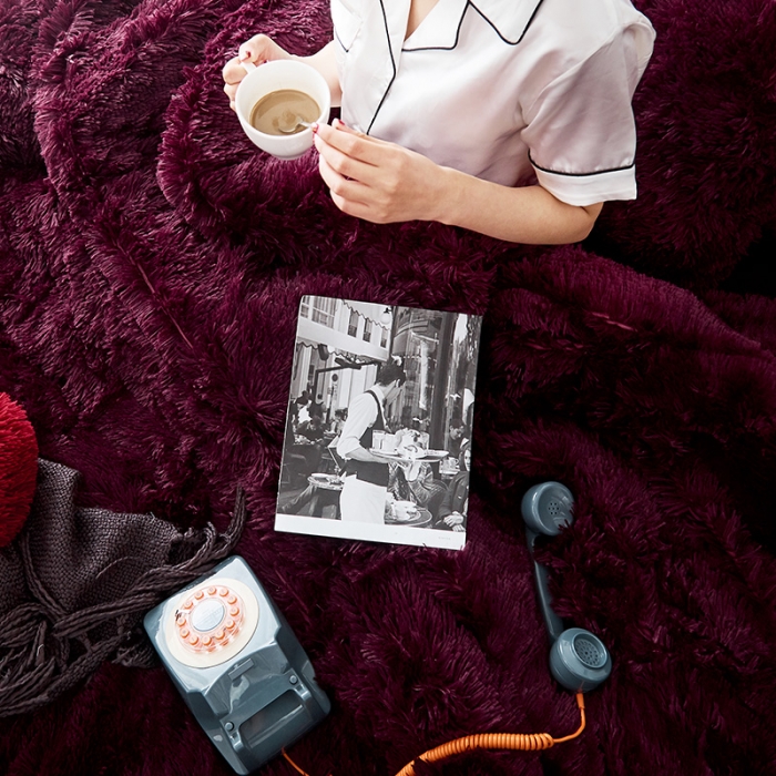 91家纺网 家纺一手货源 找家纺 邦妮家纺 2024新款云貂绒四件套 枣红