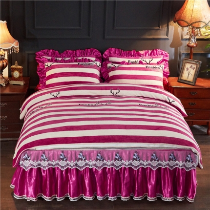 91家纺网 家纺一手货源 找家纺 （总）浩情国际 2019秋冬9月新品保暖牛奶绒床裙四件套系列