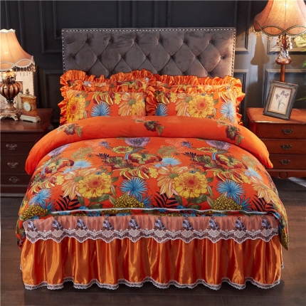 91家纺网 家纺一手货源 找家纺 （总）浩情国际 2019秋冬9月新品保暖牛奶绒床裙四件套系列