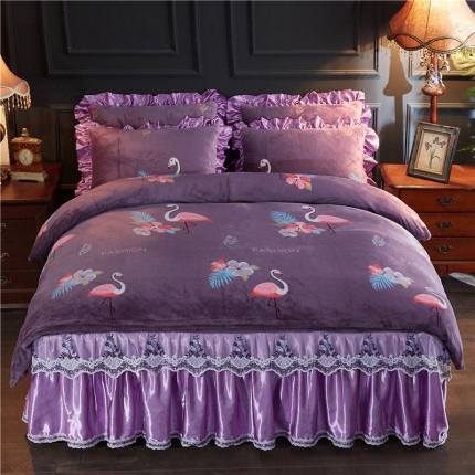 91家纺网 家纺一手货源 找家纺 （总）浩情国际 2019秋冬9月新品保暖牛奶绒床裙四件套系列